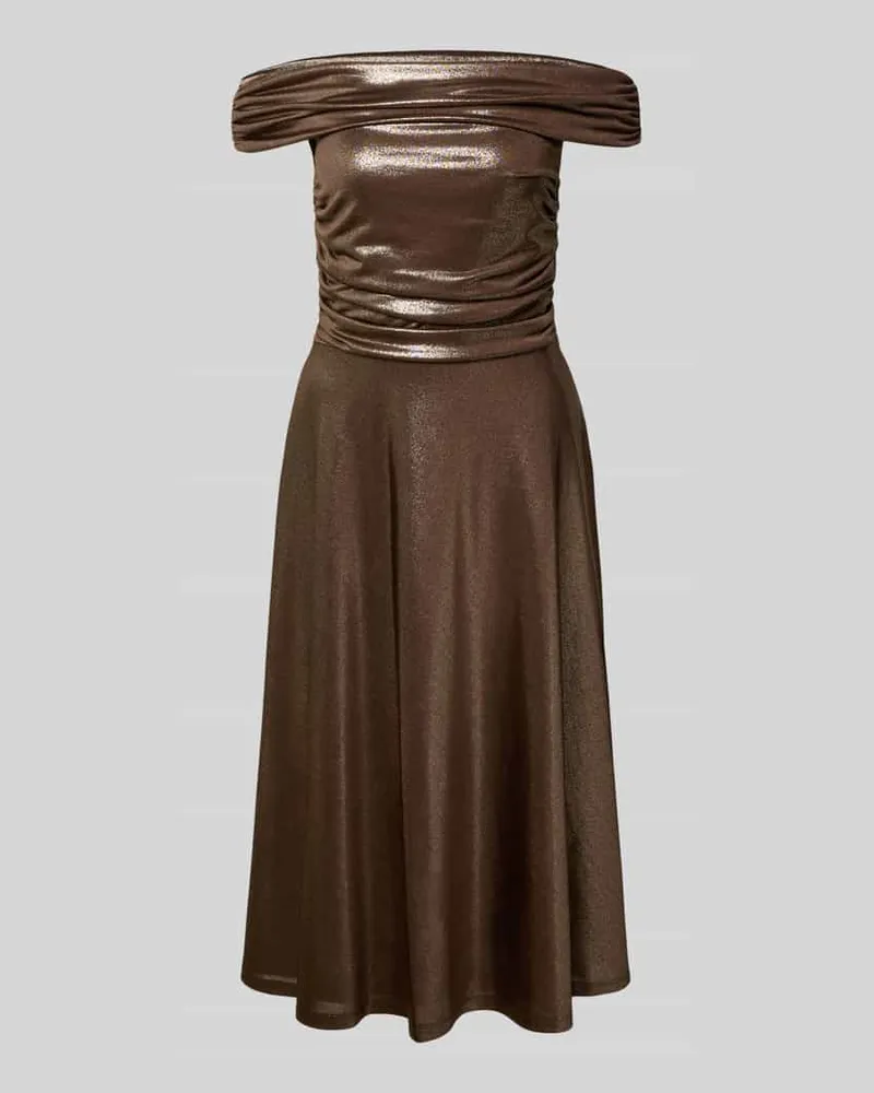 Ralph Lauren Knielanges Cocktailkleid mit Carmen-Ausschnitt Modell 'HELDAI Taupe