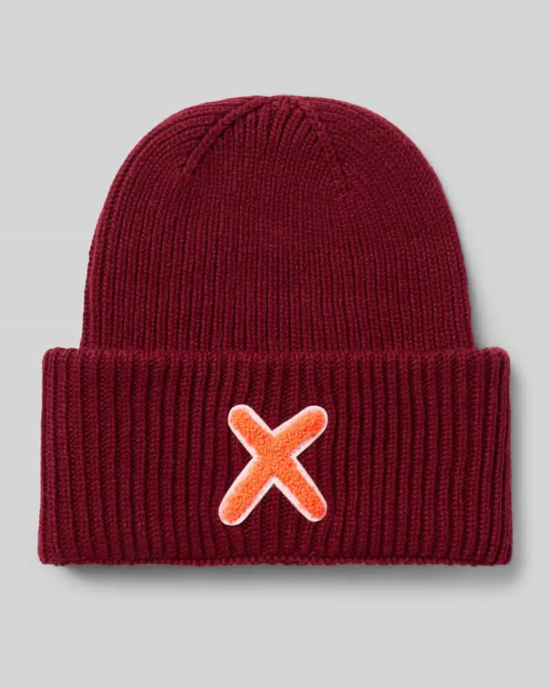UNIO Mütze aus Schurwolle-Kaschmir-Mix mit Motiv-Stitching Bordeaux