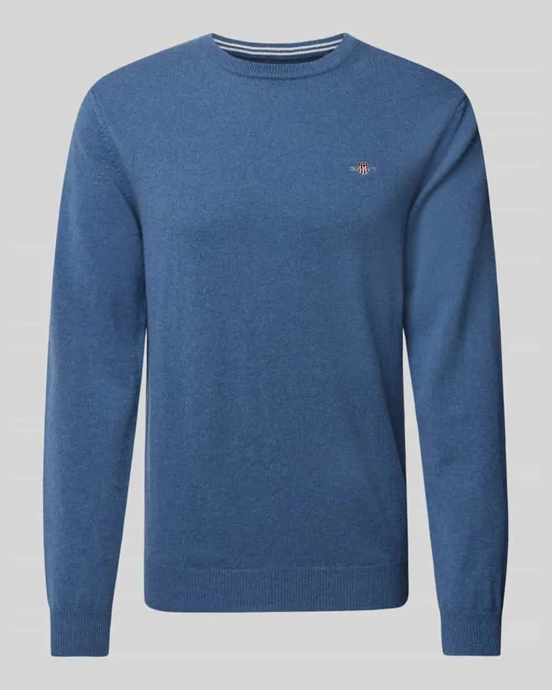 Gant Strickpullover aus Wolle mit Rundhalsausschnitt Jeansblau