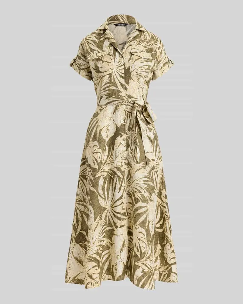Ralph Lauren Kleid aus reinem Leinen mit Bindegürtel Khaki