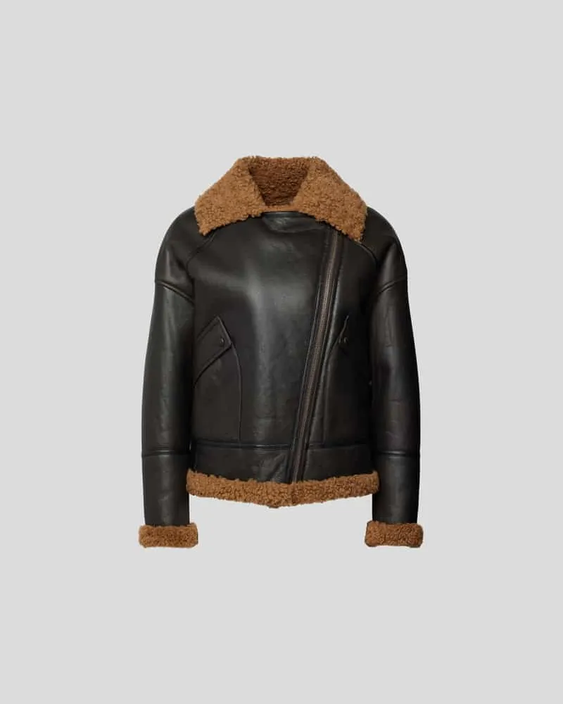 Yves Salomon Lederjacke mit Fellbesatz Dunkelbraun