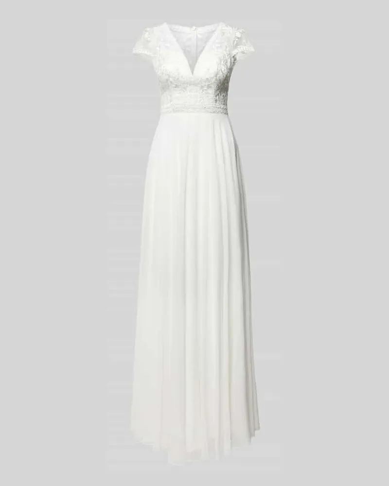 LUXUAR Abendkleid mit Spitzenbesatz Offwhite