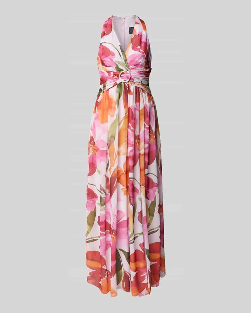 Adrianna Papell Maxikleid mit V-Ausschnitt und Taillenband Pink