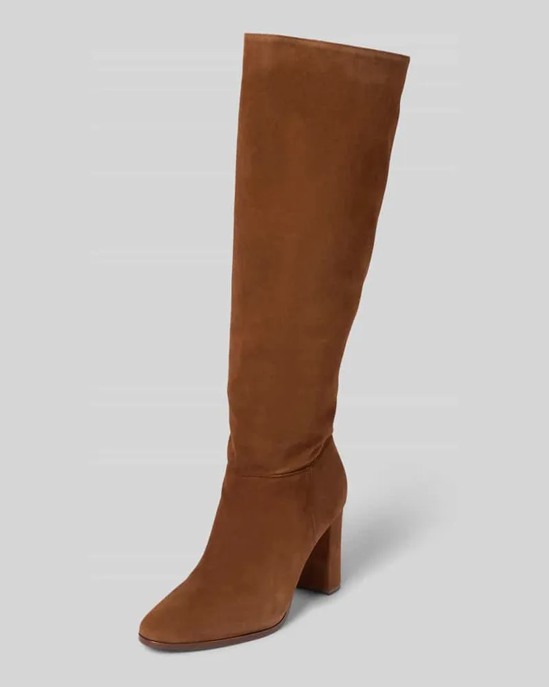 Ralph Lauren Stiefel aus echtem Veloursleder mit Logo-Detail Modell 'ARTIZAN TALL Mittelbraun