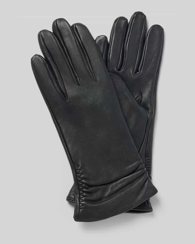 Roeckl Handschuhe aus echtem Leder mit Raffungen Black