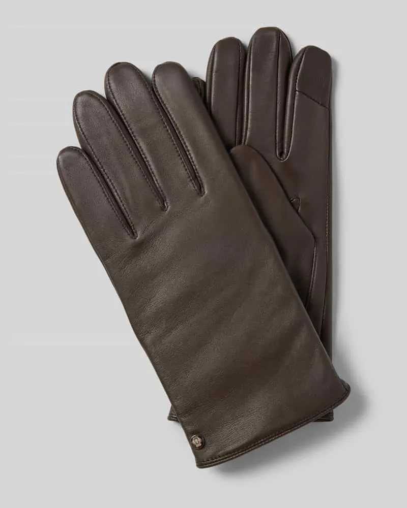Roeckl Fingerhandschuhe mit Label-Applikation Modell 'Boston Dunkelbraun