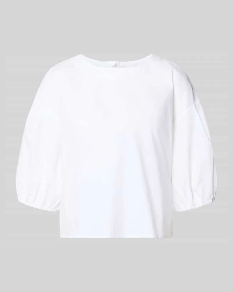 Emporio Armani Bluse mit Ballonärmeln und Rundhalsausschnitt Weiss