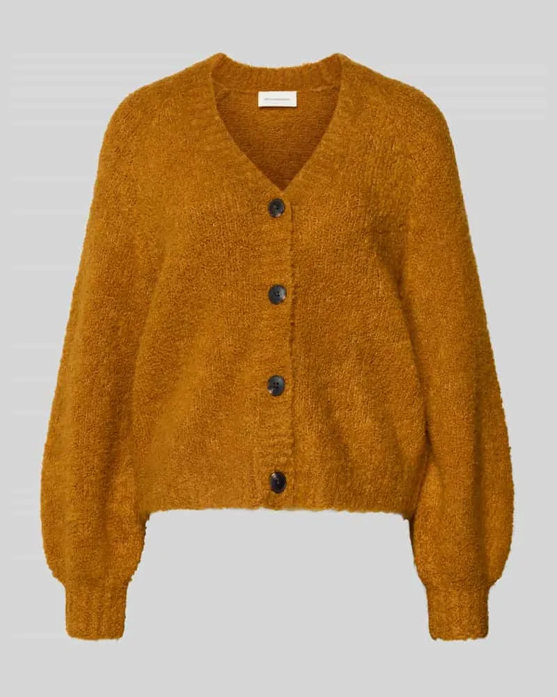 MOSS COPENHAGEN Strickjacke aus Woll-Mix mit V-Ausschnitt Modell 'Zofie Jilda Senf