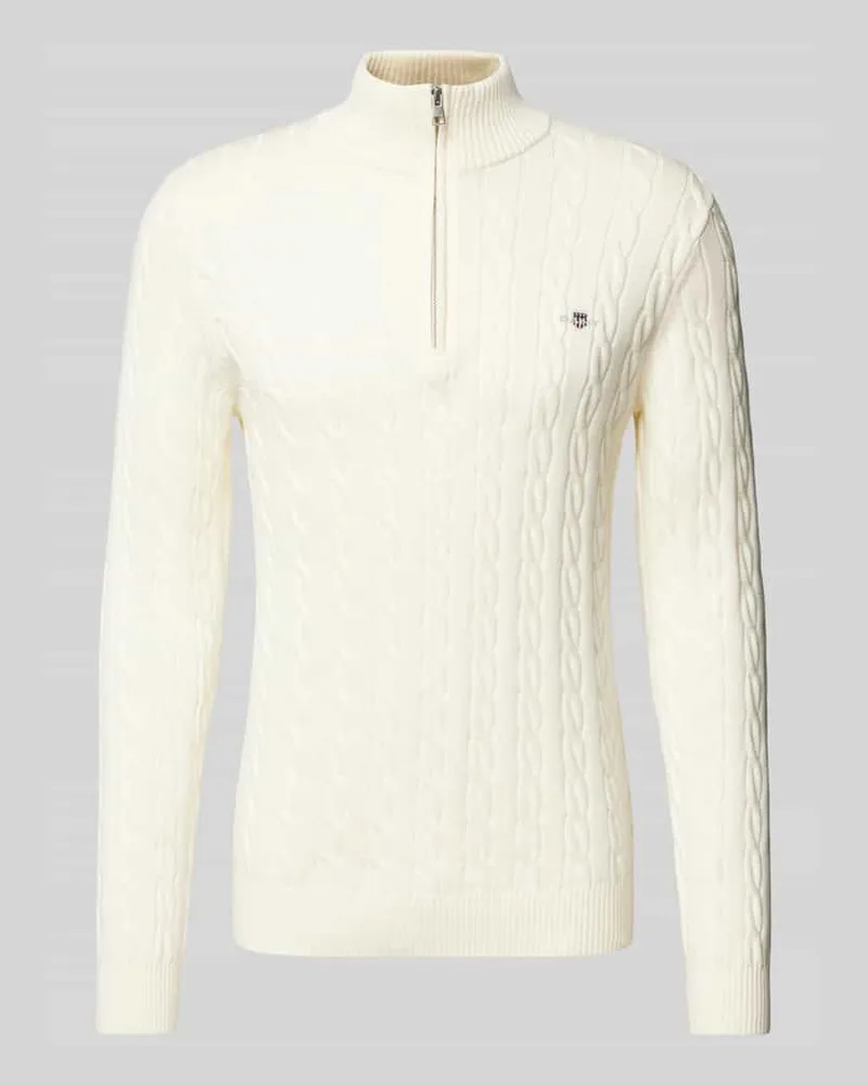 Gant Strickpullover mit Zopfmuster Offwhite