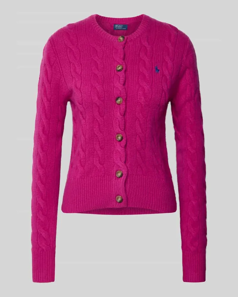 Ralph Lauren Strickjacke aus Leinen-Kaschmir-Mix mit Zopfmuster Pink