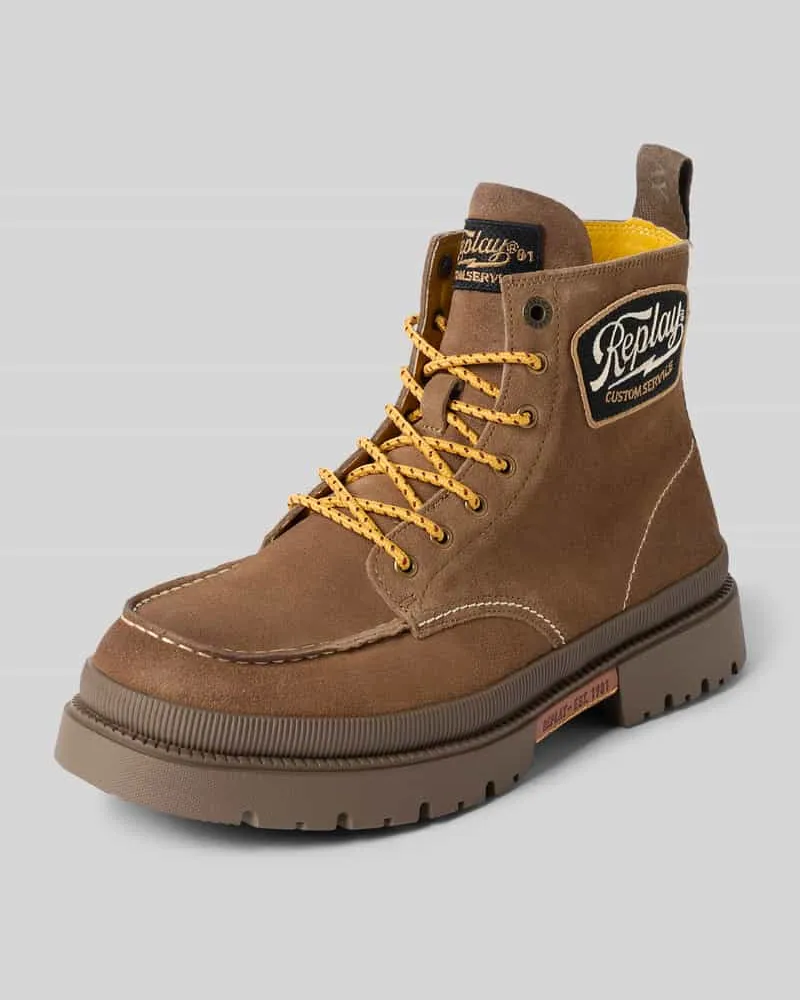 Replay Boots aus Leder mit Label-Details Modell 'SANDTOWN Camel