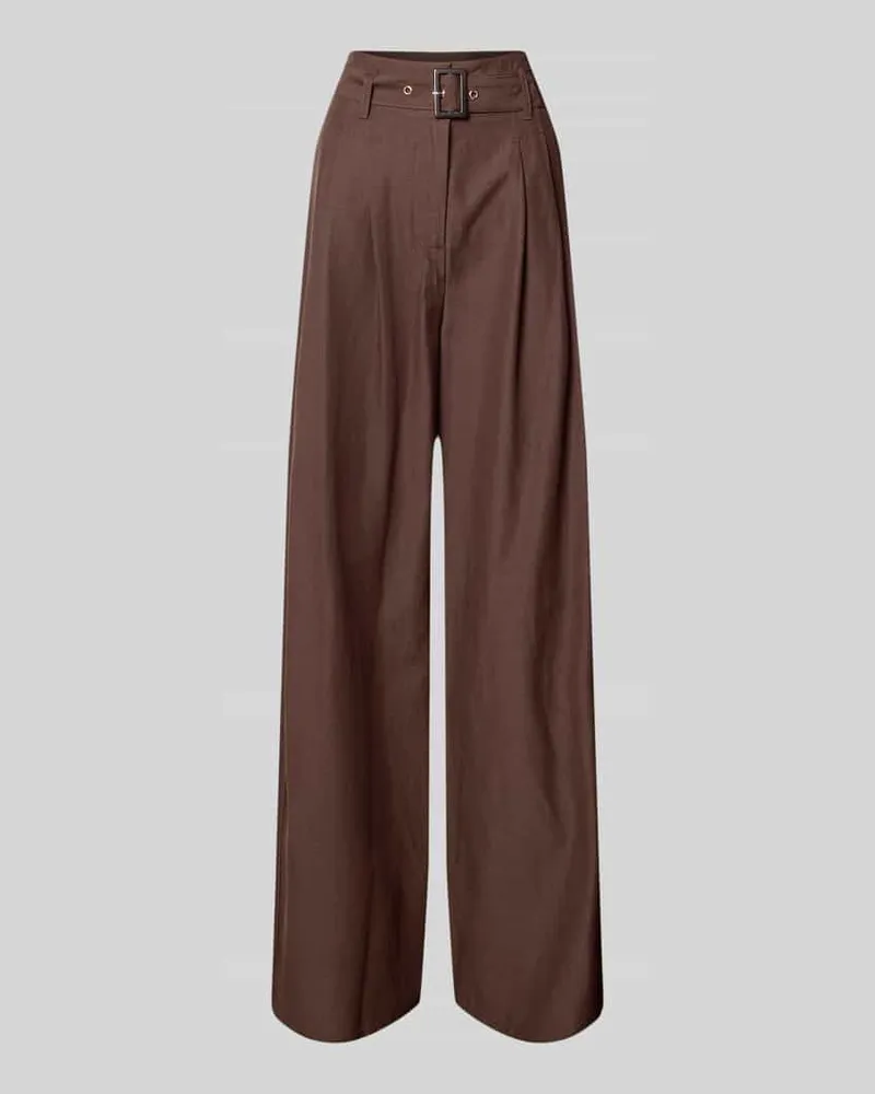 COMMA Wide Leg Anzughose aus Viskose-Mix mit Leinen-Anteil Mittelbraun