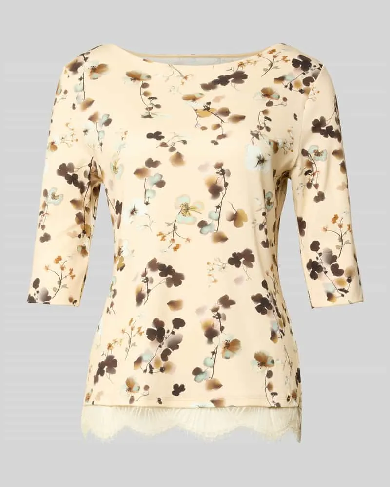 Marc Cain Regular Fit Bluse aus Baumwoll-Mix mit Spitzenbesatz Sand