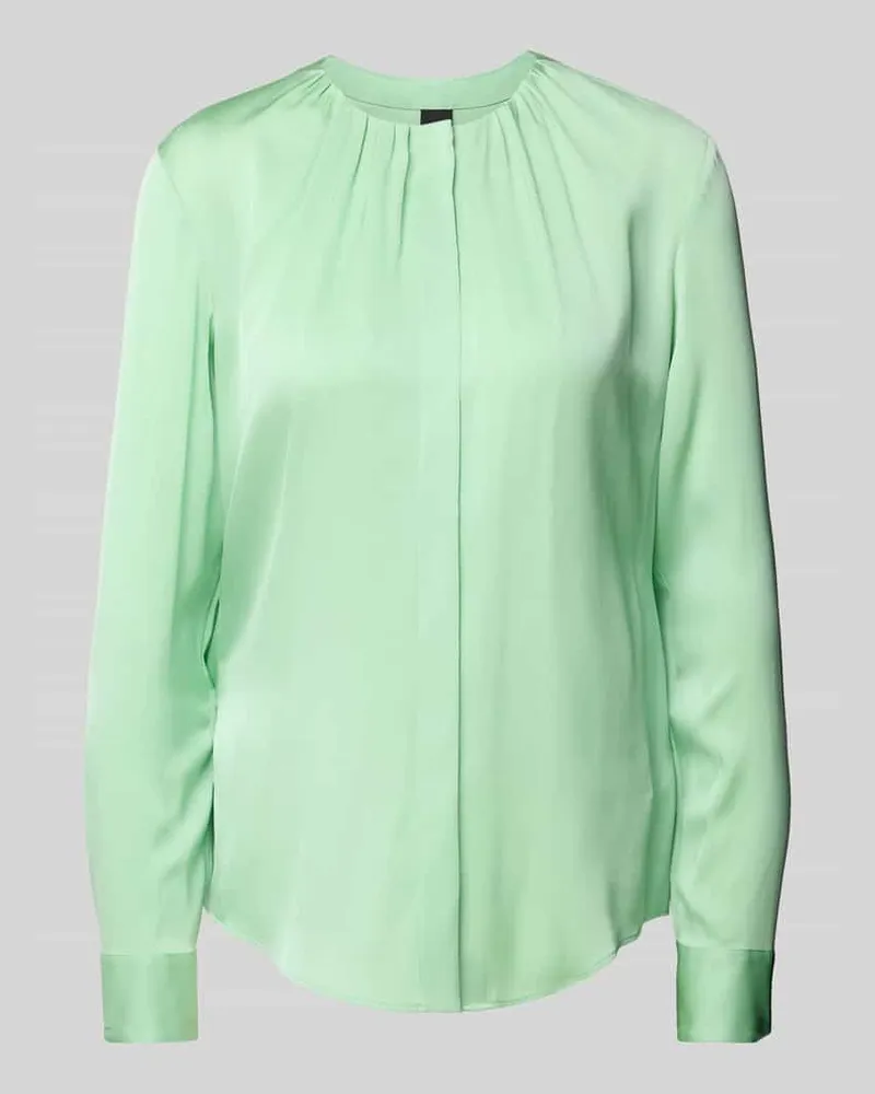HUGO BOSS Regular Fit Seidenbluse mit gelegten Falten Modell 'Banorah Hellgruen