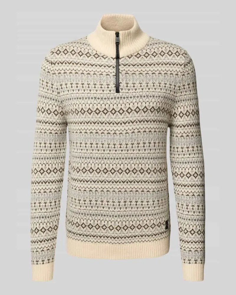 Camel Active Strickpullover mit gerippten Abschlüssen Offwhite