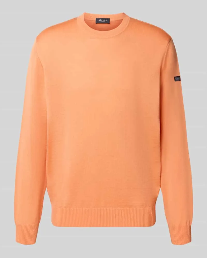Maerz Regular Fit Strickpullover aus reiner Schurwolle mit Label-Detail Orange