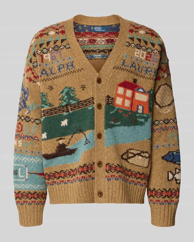 Ralph Lauren Cardigan aus Wolle mit Landschaftsintarsien Beige