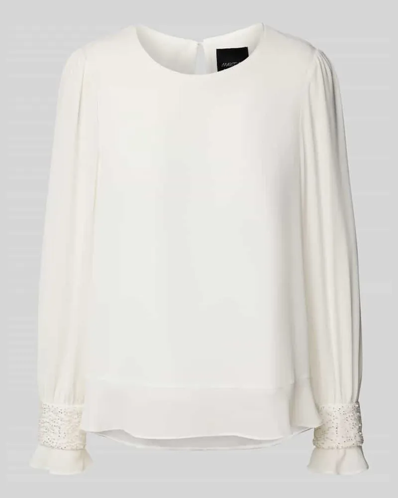 Marc Cain Regular Fit Bluse mit Perlen und Rundhalsausschnitt Weiss