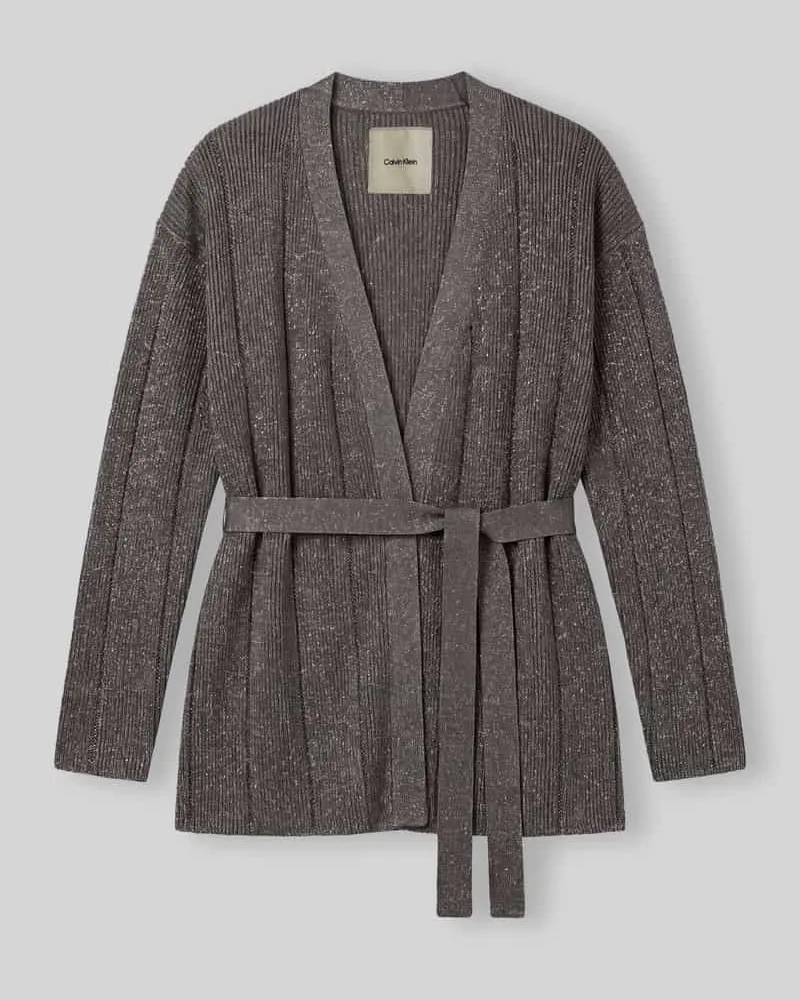 Calvin Klein Strickjacke mit Bindegürtel Mittelbraun