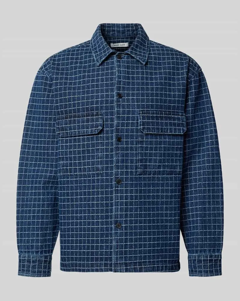 Wood Wood Regular Fit Hemdjacke mit Viskose-Anteil Modell 'David Jeansblau