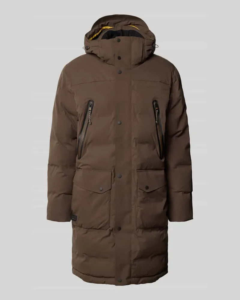 Camel Active Regular Fit Parka mit Pattentaschen und Kapuze Dunkelbraun