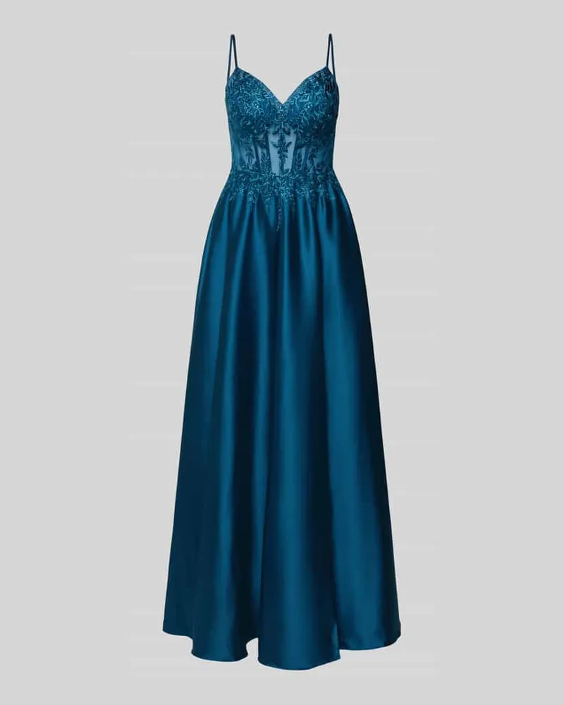 LUXUAR Corsagenkleid mit Stitchings und Ziersteinbesatz Blau