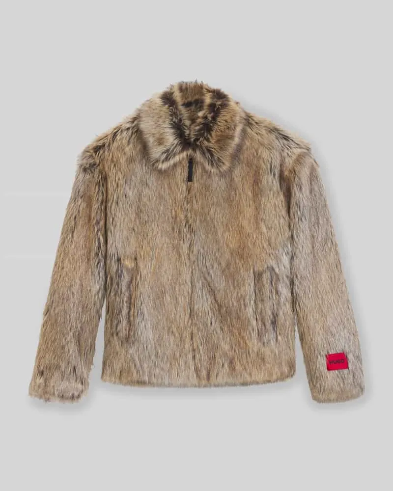 HUGO BOSS Relaxed Fit Webpelzjacke mit Spitzkragen Modell 'BRYAN2541 Beige