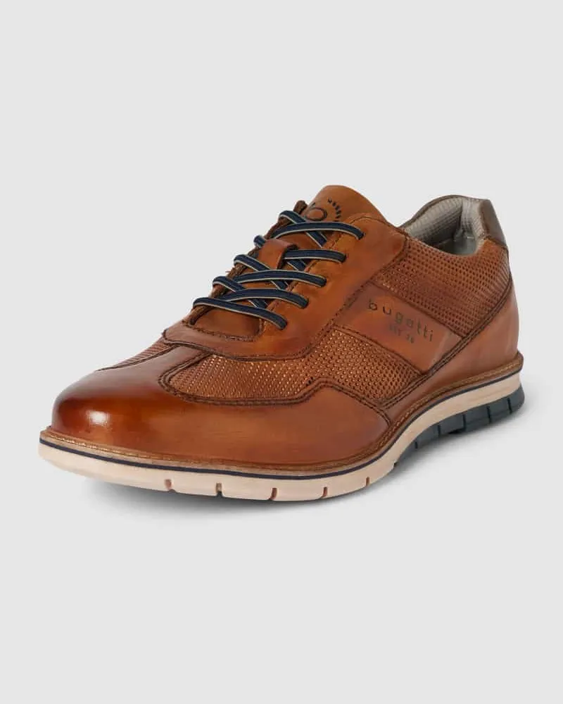 Bugatti Ledersneaker mit Label-Schriftzug Modell 'Simone Comfort Cognac