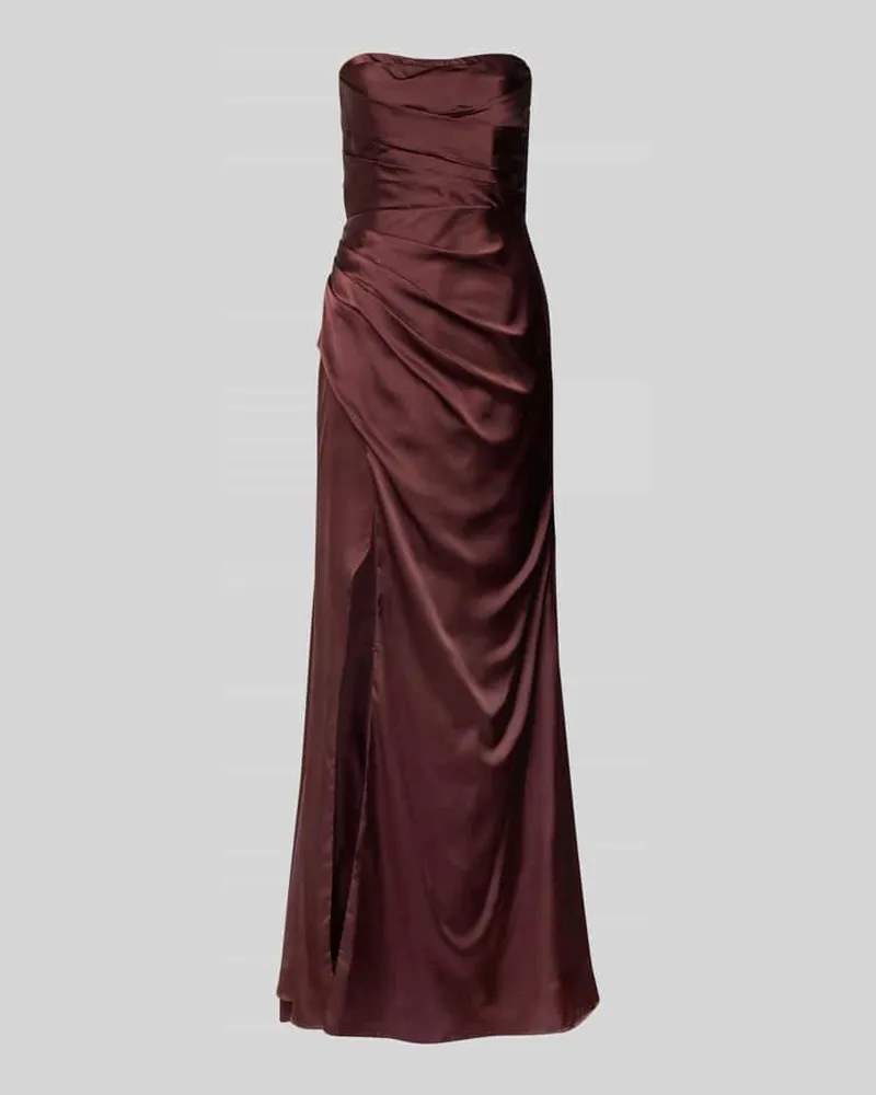 LUXUAR Abendkleid aus Satin im Off-Shoulder-Look mit Gehschlitz Dunkelbraun