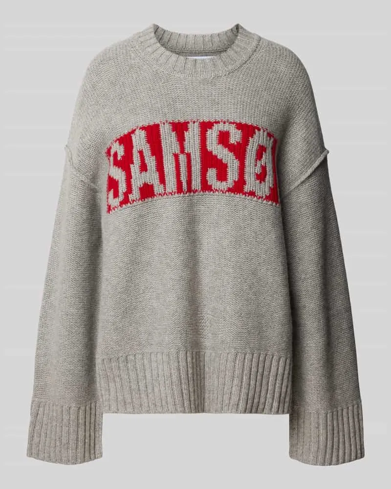 Samsøe & Samsøe Strickpullover mit Label-Schriftzug Modell 'KEIKO Mittelgrau