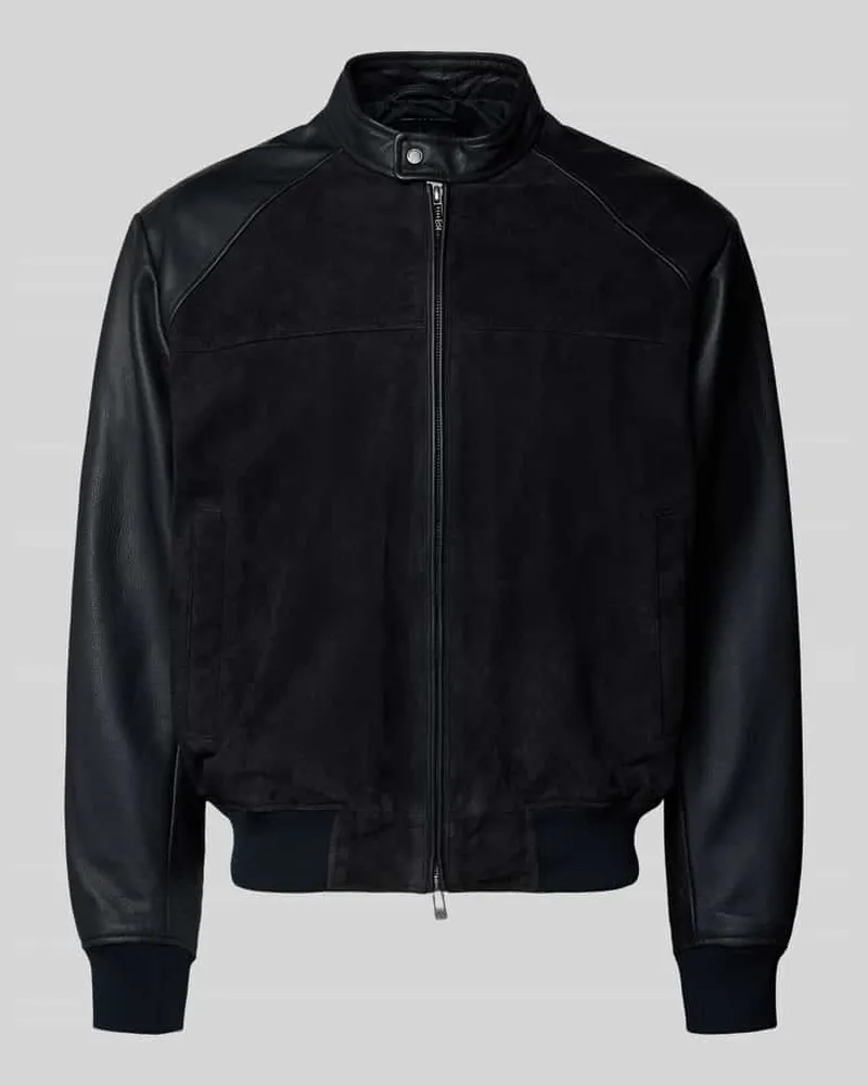 Armani Exchange Lederjacke mit Zweiwege-Reißverschluss und Eingrifftaschen Marine