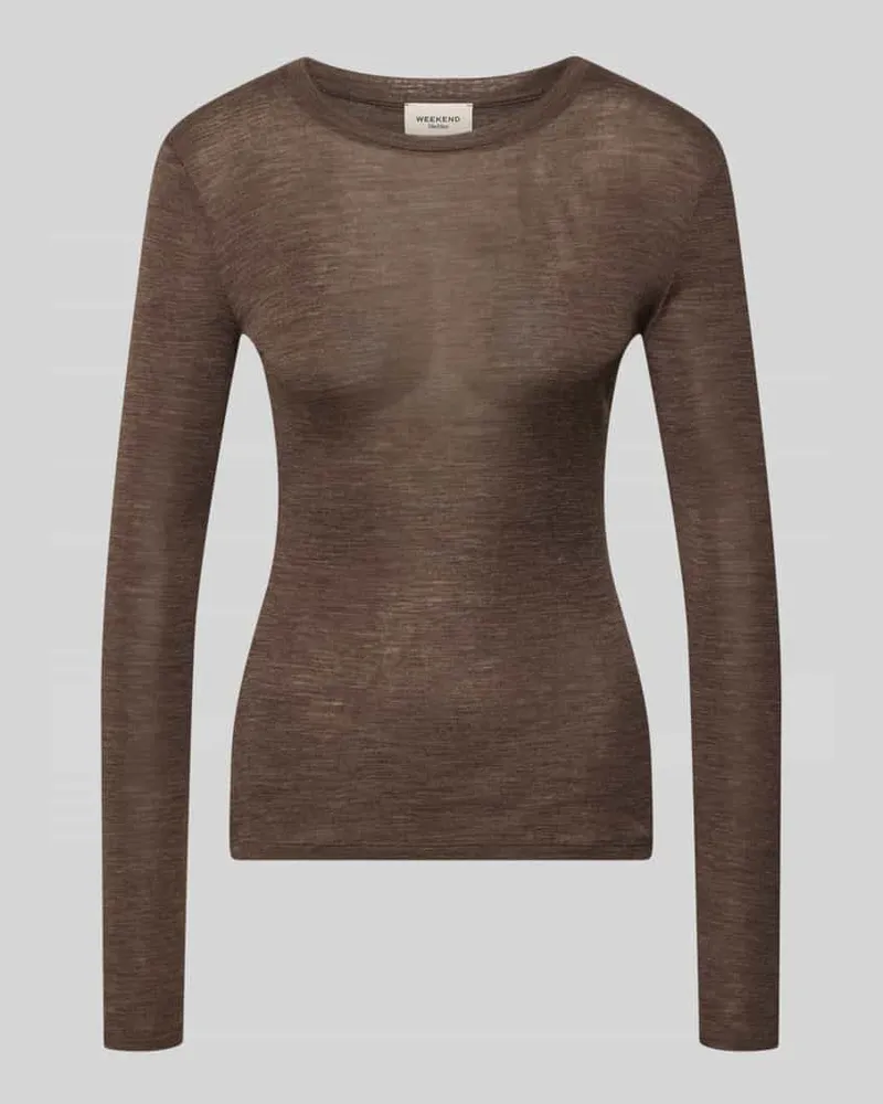 Max Mara Slim Fit Langarmshirt aus Woll-Seiden-Mix Modell 'PATTO Dunkelbraun
