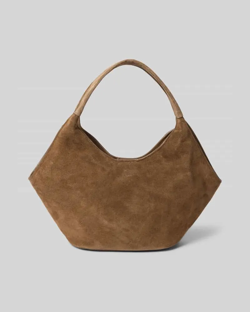 Mango Handtasche aus Rindsleder mit kurzen Tragegriffen Dunkelbraun