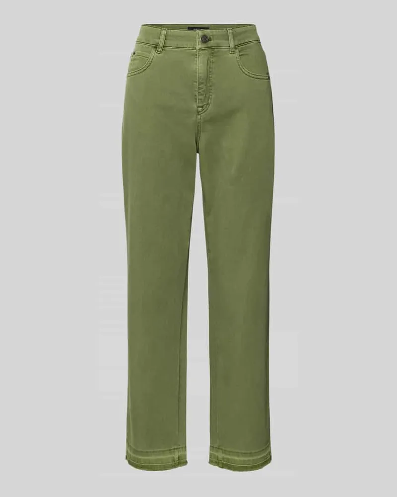 Marc Cain Feminine Fit Jeans mit Fransen und Eingrifftaschen Oliv