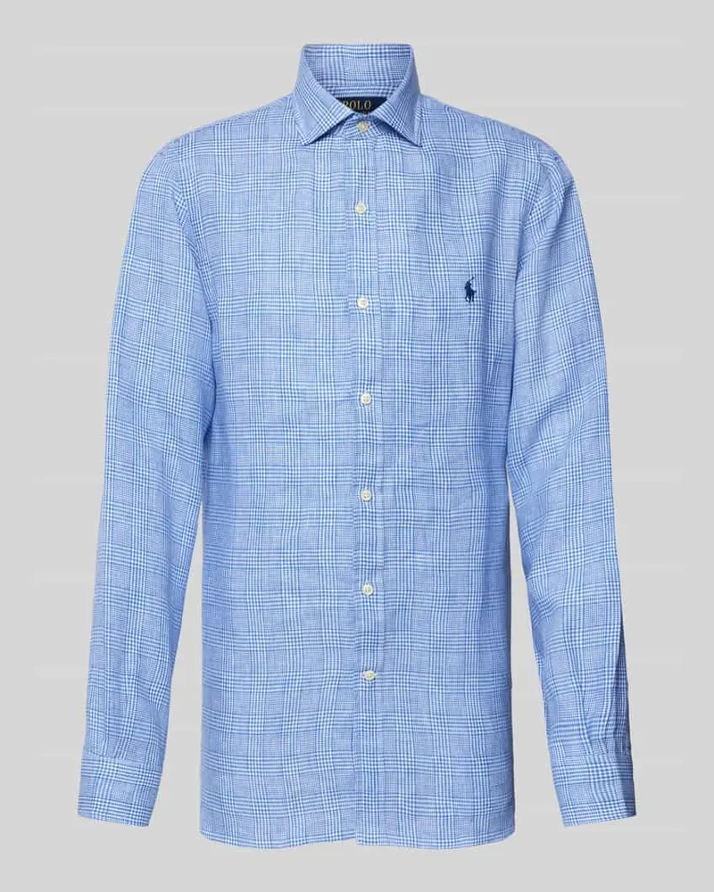 Ralph Lauren Slim Fit Leinenhemd mit Glencheck-Muster Royal