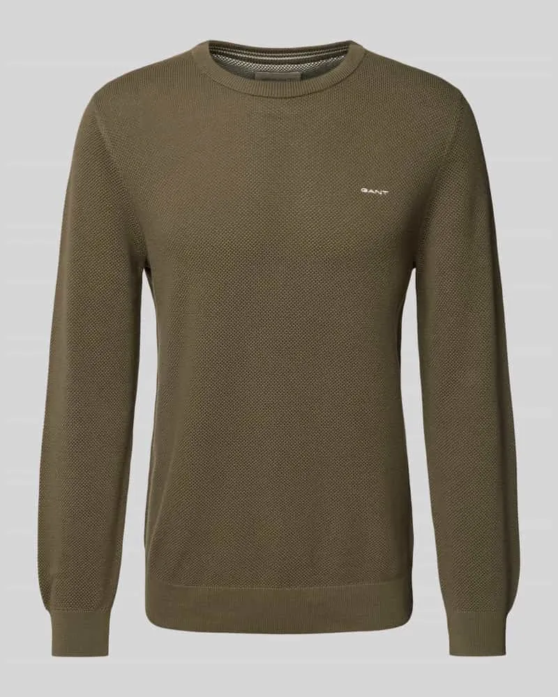 Gant Strickpullover mit Label-Stitching Modell 'PIQUE Oliv