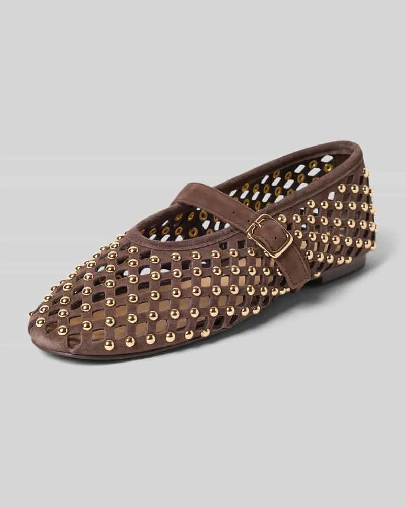 Inuovo Ballerinas aus echtem Leder Nietenbesatz Dunkelbraun