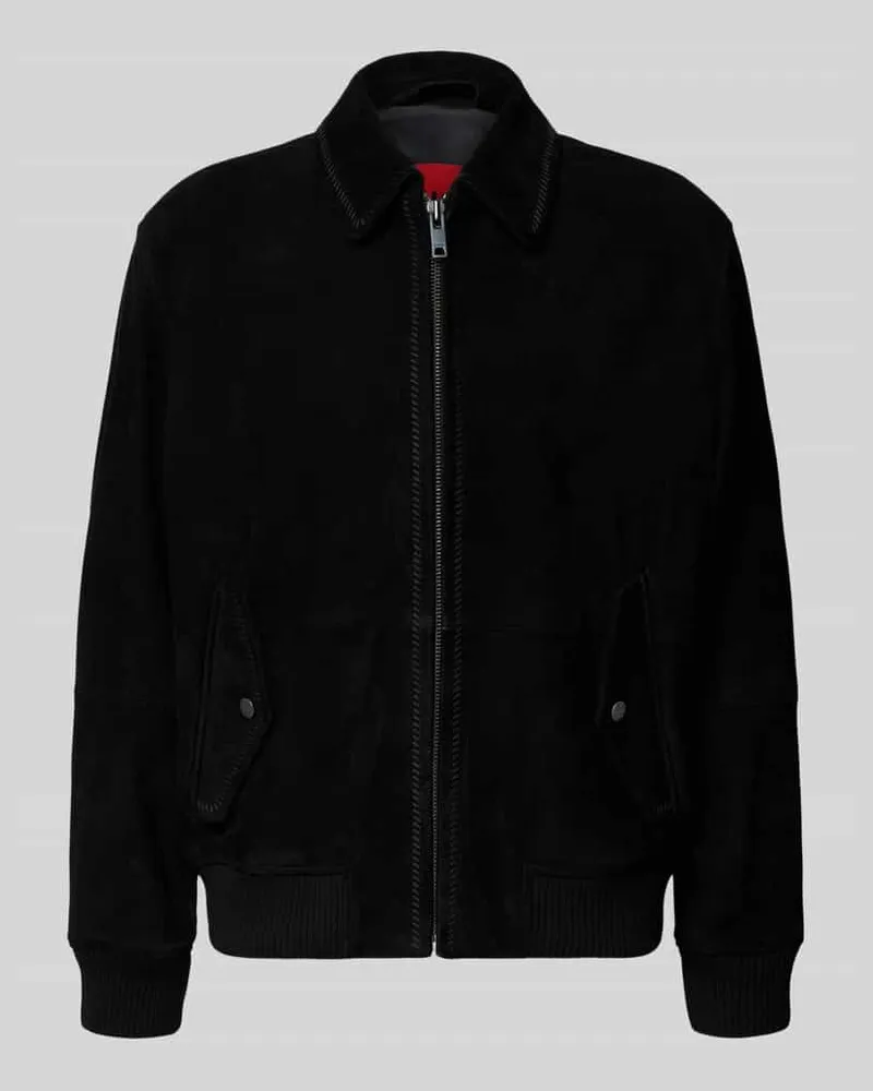 HUGO BOSS Super Slim Fit Lederjacke aus Ziegenleder Modell 'Lemai Black