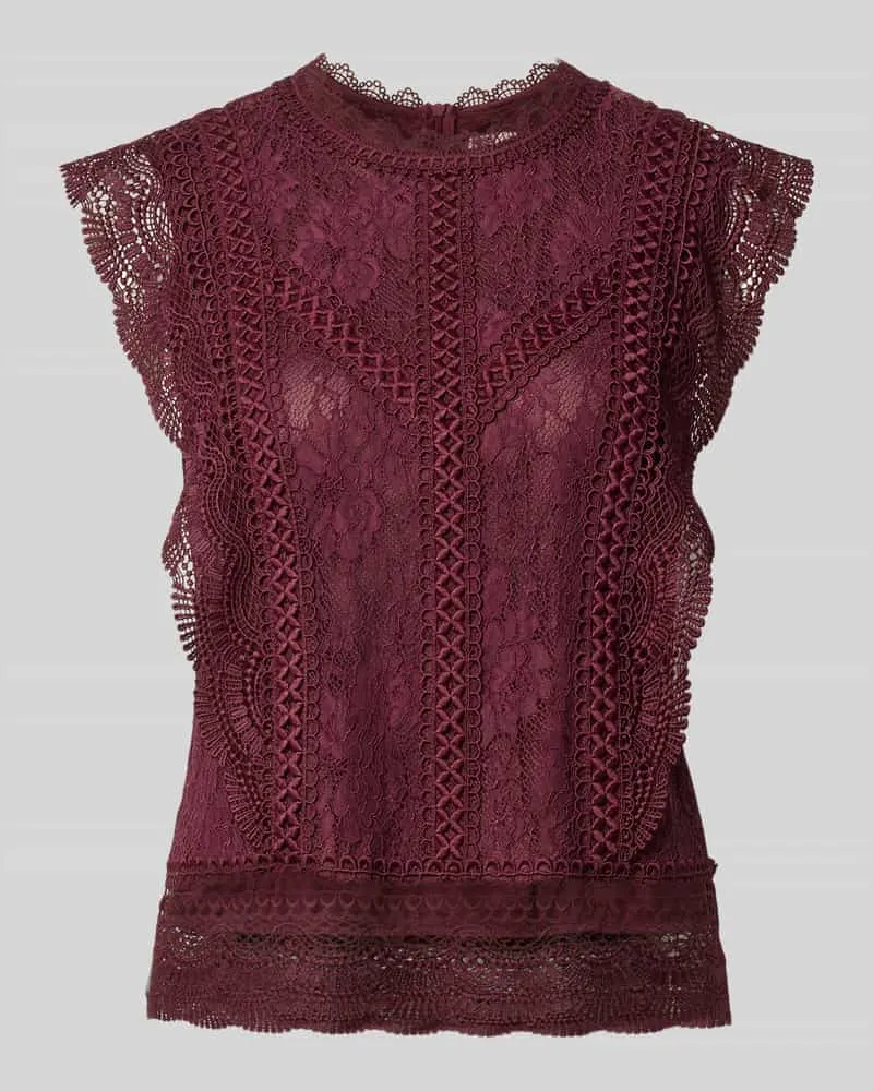 Vera Mont Slim Fit Bluse aus Viskose-Mix mit Allover-Spitzenbesatz Dunkelrot