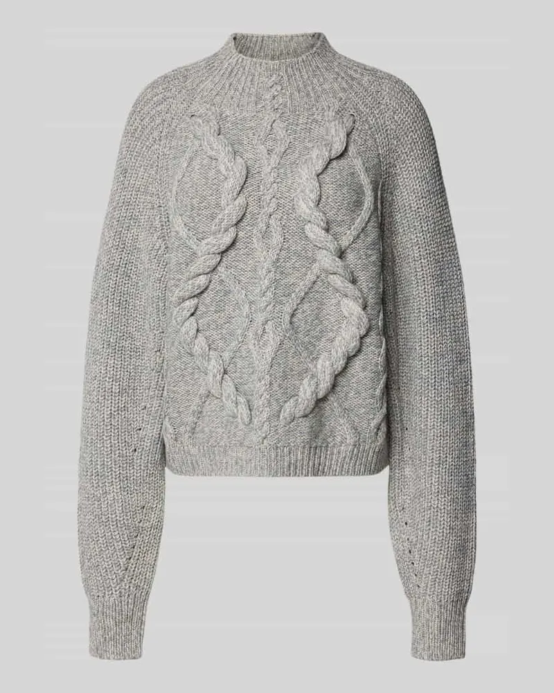 HUGO BOSS Pullover mit markantem Zopfmuster Modell 'Frescienne Hellgrau