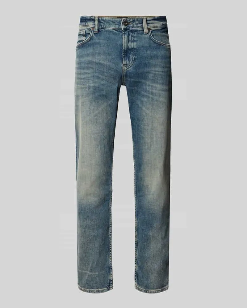 HUGO BOSS Straight Fit Jeans mit Used-Waschung Blau