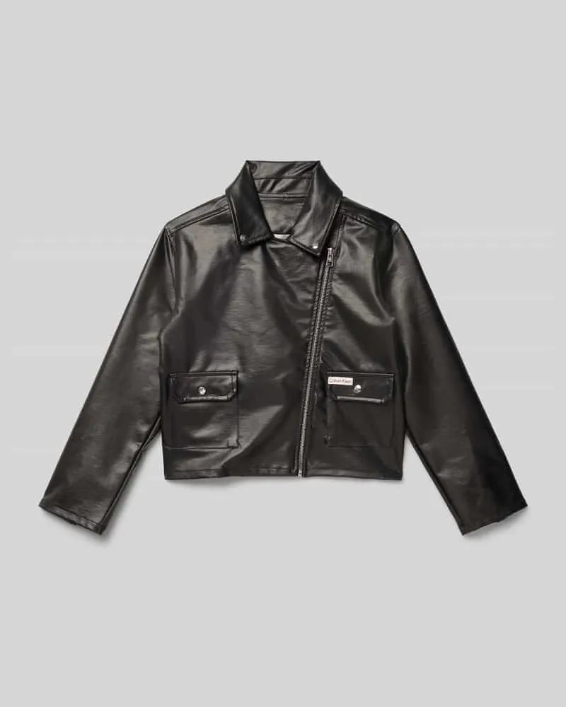 Calvin Klein Bikerjacke in Leder-Optik mit Pattentaschen Black
