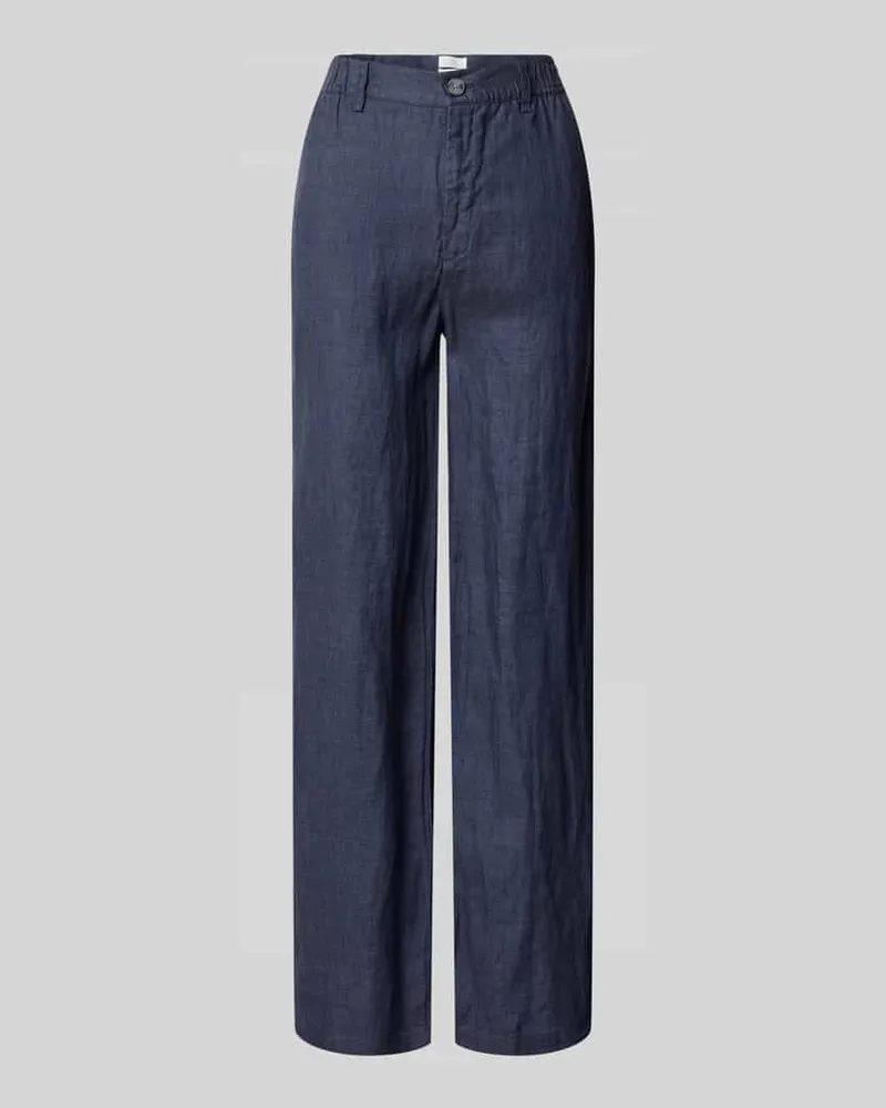 Fynch-Hatton Straight Fit Leinenhose mit elastischem Bund Marine