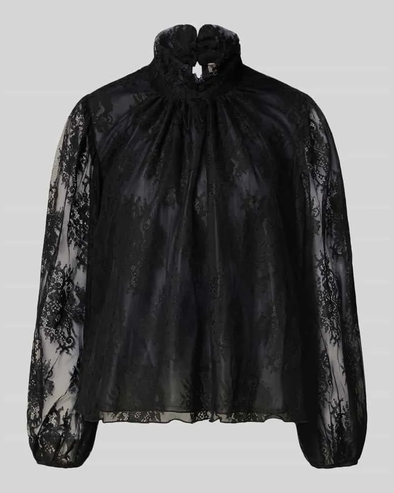 Rinascimento Regular Fit Bluse aus Spitze mit Stehkragen Black