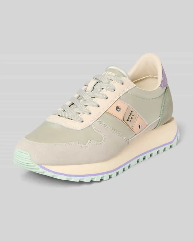 Blauer Sneaker aus Leder-Mix mit Logo-Patch Modell 'Millen Helltuerkis