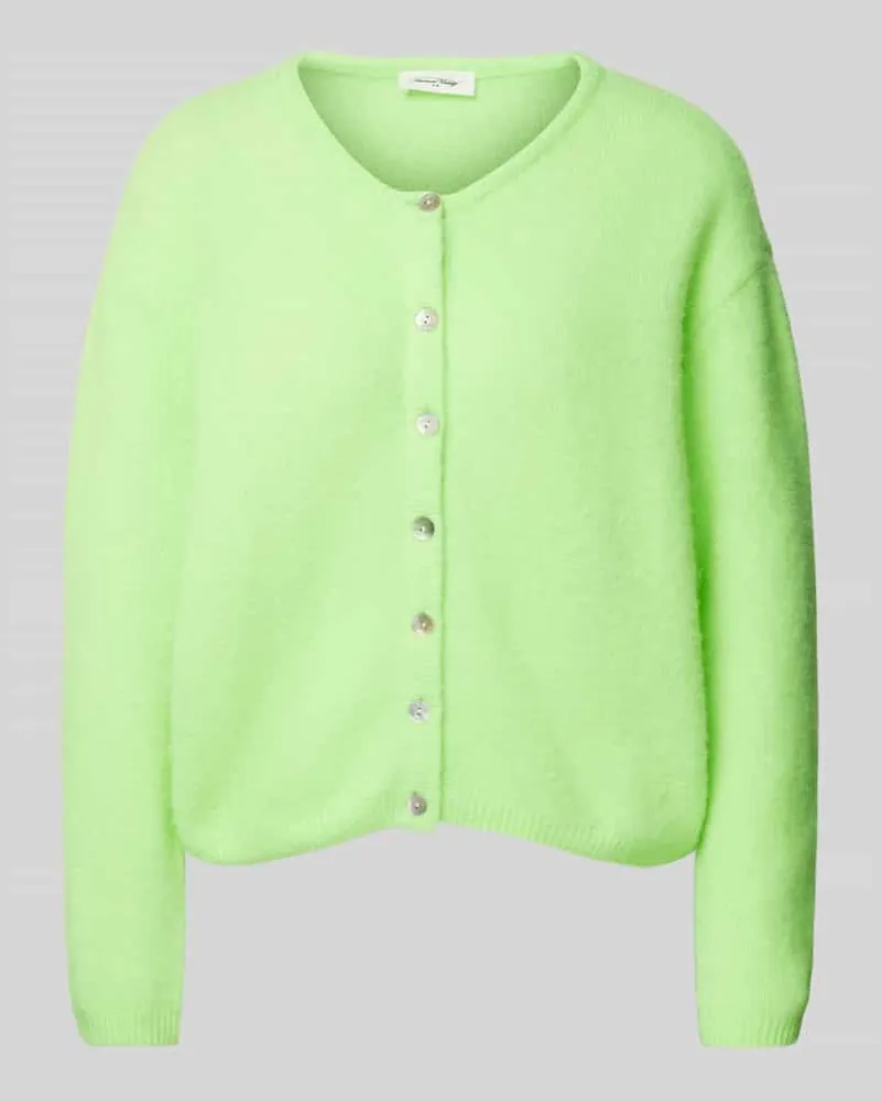 American Vintage Regular Fit Strickjacke aus Alpaka-Leinen-Mix Modell 'VITOW Neon