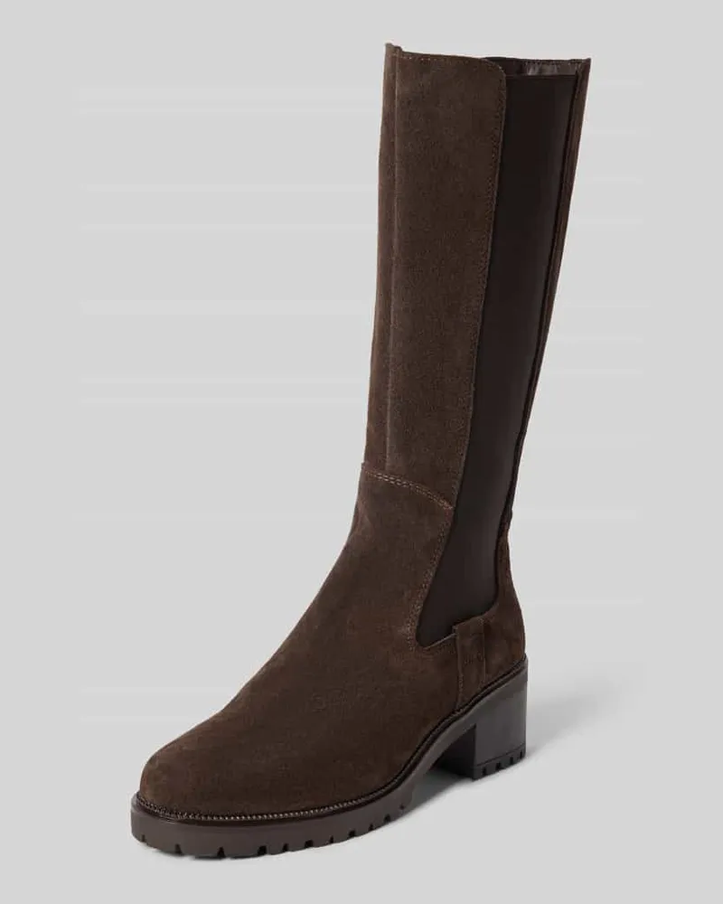 Tamaris Stiefel aus Rindsvelours mit Stretcheinsatz Dunkelbraun