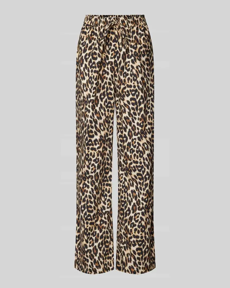 Lollys Laundry Flared Stoffhose mit Animal-Print Modell 'Rita Mittelbraun