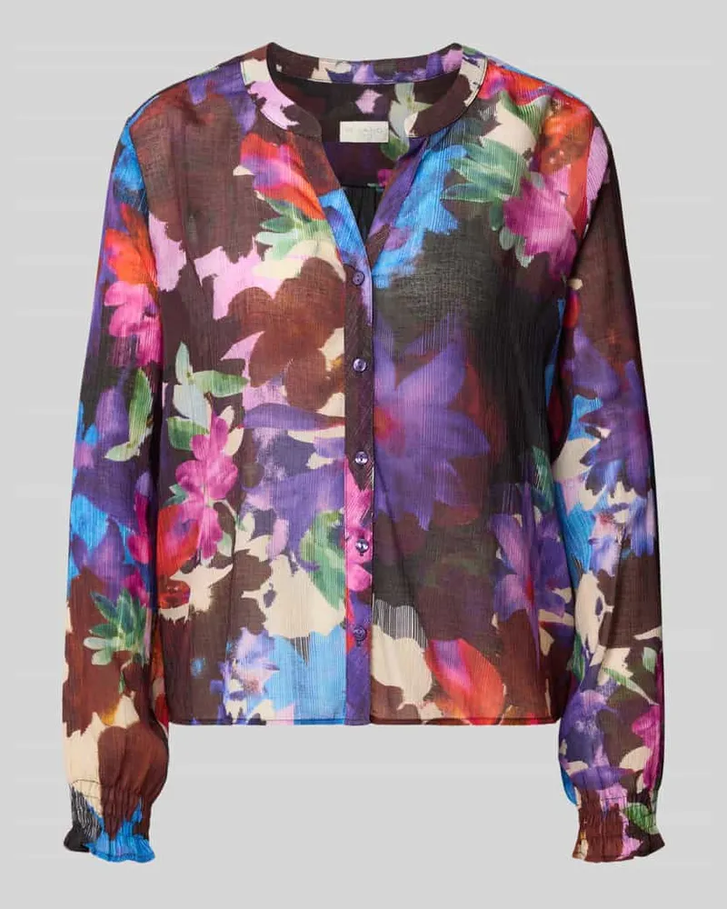 Milano Italy Regular Fit Bluse aus Viskose-Mix mit V-Ausschnitt Pflaume