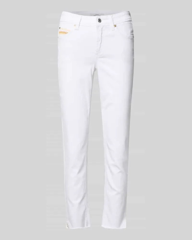 Cambio Slim Fit Jeans mit Fransensaum Modell 'PIPER SHORT Weiss